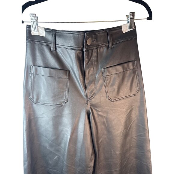 ZARA Faux Leather Size 6 Cropped Wide Leg Pants Black - Picture 5 of 13